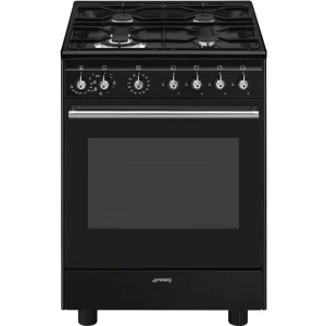 Smeg CX61GMBLNLK gas fornuis met 4 branders / zones, zwart Dagaanbieding
