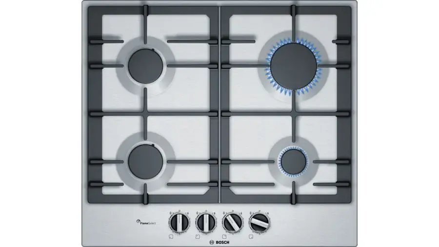 Laatste Kans Bosch Serie 6 PCP6A5B90N kookplaat Roestvrijstaal Ingebouwd 60 cm Gaskookplaat 4 zone(s)