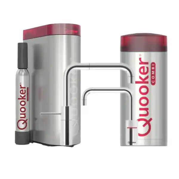 Premium QUOOKER COMBI NORDIC SQUARE TWINTAPS RVS + CUBE – 22NSRVSTT