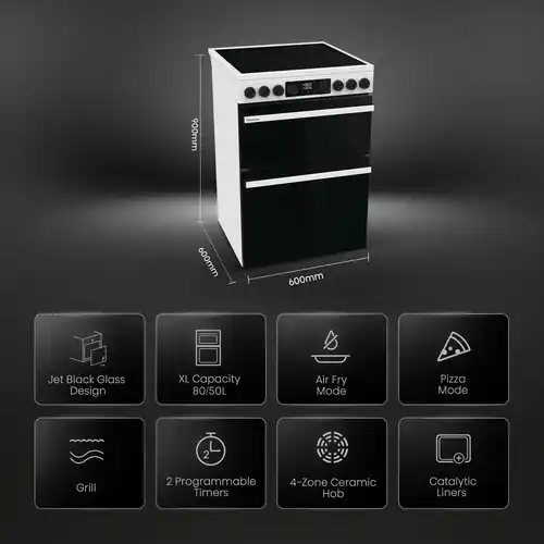 Hisense HDCEC6C20W fornuis Vrijstaand fornuis Electrisch Keramisch Wit EWO3603 Speciale Aanbieding