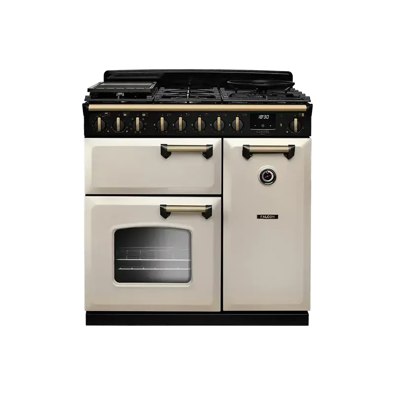 Op = Op Falcon Classic Deluxe 90 Pale Cream Antiek Messing gasfornuis 2026