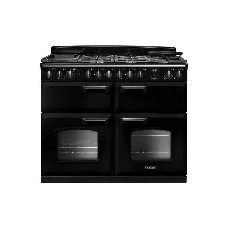 Falcon Classic Deluxe 110 Zwart Chroom gasfornuis sudderoven 2026 Speciale Aanbieding