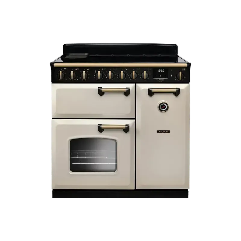 Veilige Betaling Falcon  Classic Deluxe 90 Pale Cream Antiek Messing inductie fornuis 2026