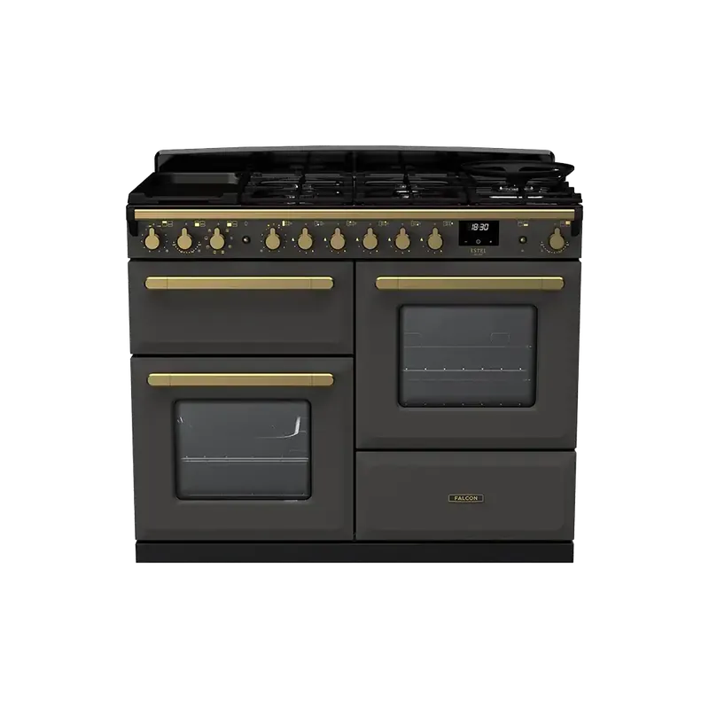 Betaalbaar Falcon Estel Deluxe 110 Slate Antiek Messing gasfornuis rijslade