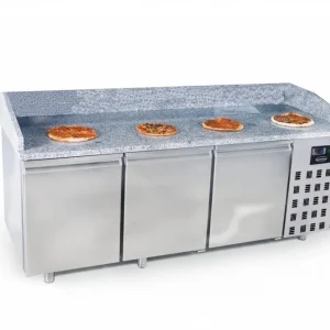 Voordeelprijs roestvrijstalen pizzatafel - circulerende lucht - 3 deuren - 2100x800x(h)1080mm