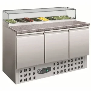 roestvrijstalen pizzatafel - 3 deuren - 444 liter - 1368x700x(h)1180mm Exclusieve Aanbieding