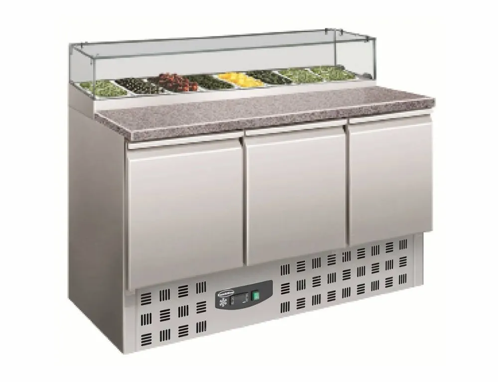 roestvrijstalen pizzatafel - 3 deuren - 444 liter - 1368x700x(h)1180mm Exclusieve Aanbieding