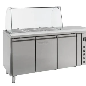 Hoge Kwaliteit Koelwerkbank RVS - 3 Deurs - Glasopstand - GN1/1 - 1795x700x1365(h)mm