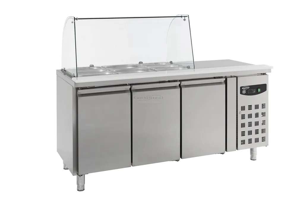Hoge Kwaliteit Koelwerkbank RVS - 3 Deurs - Glasopstand - GN1/1 - 1795x700x1365(h)mm