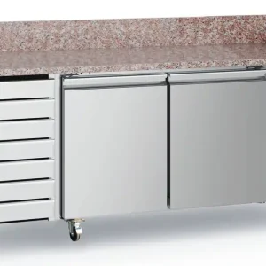 Pizzawerkbank - RVS - 2 deurs 7 laden - 2020x800x(h)100cm Finale Uitverkoop