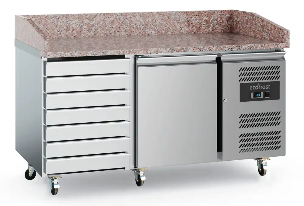 Seizoensaanbieding Pizzawerkbank - RVS - 1 deurs 7 laden - 152x800x(h)100cm