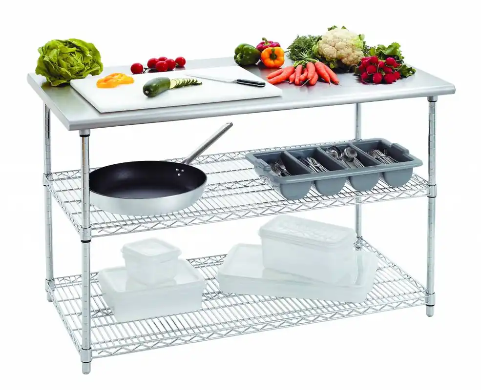 Direct Verzonden Bartscher Werktafel 1300(b)x690(d)x900(h)mm Twee Tussenschappen RVS werkblad