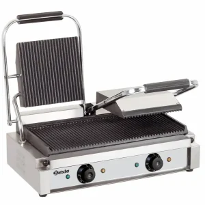 Merkproduct Elektrische dubbele contact grill - grillplaten geribbeld - 57x37x(h)20 - 3600W