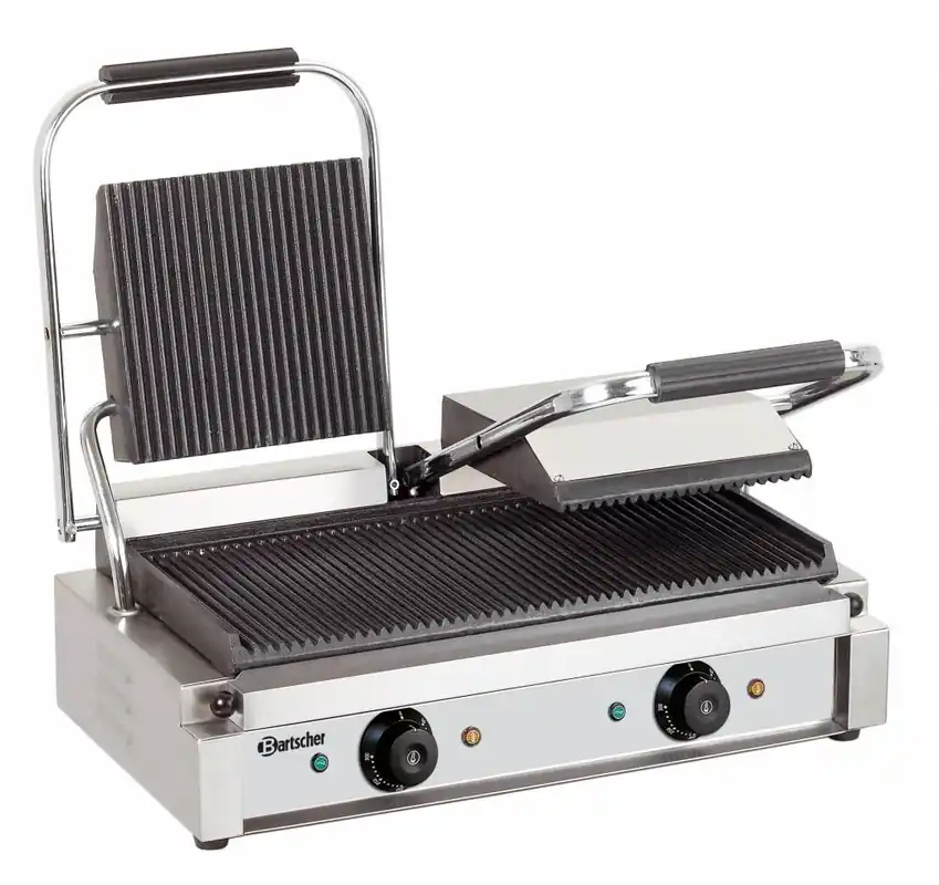 Merkproduct Elektrische dubbele contact grill - grillplaten geribbeld - 57x37x(h)20 - 3600W