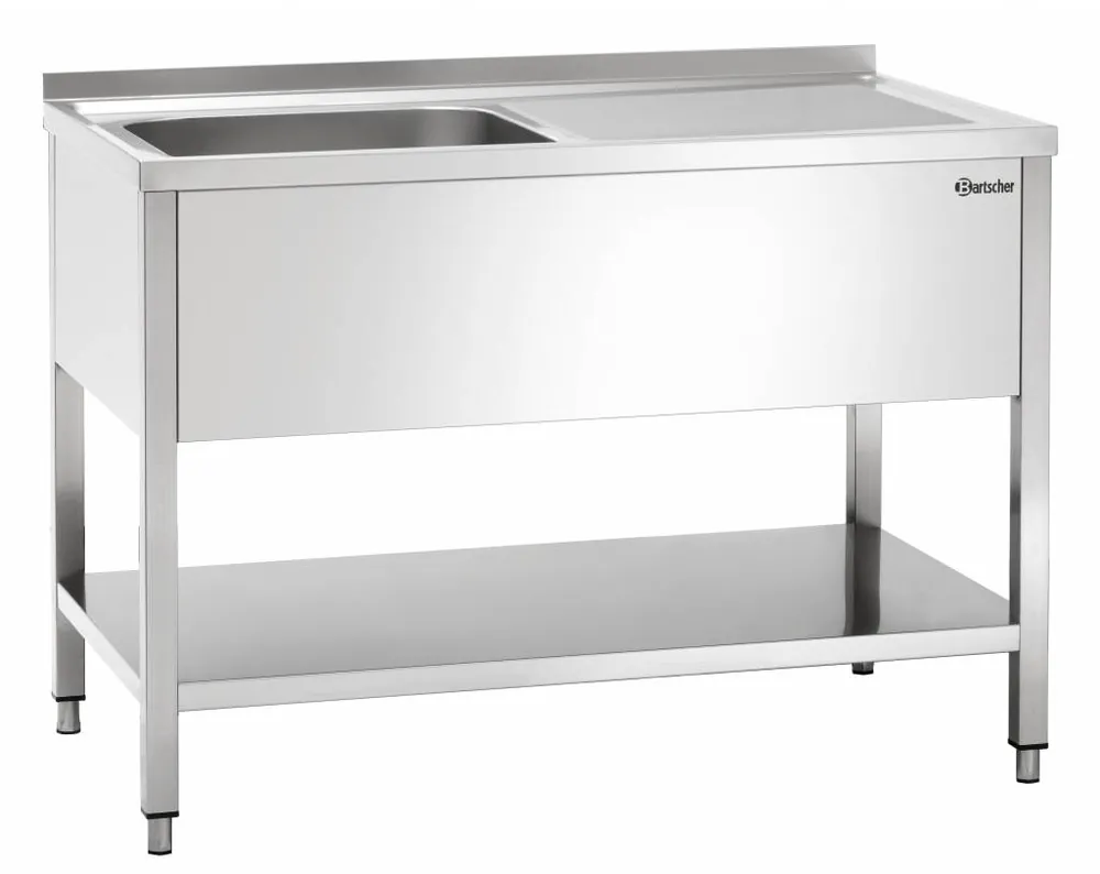 Fabrieksprijs Spoeltafel - 1 Spoelbak - 1200x700x850-900(h) - Afdruipvlak Rechts - ZEER LUXE Scotch-Brite Gepolijst