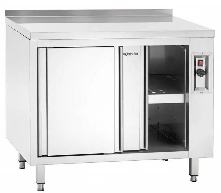 Rechtstreeks Van De Fabrikant Verwarmde kast met schuifdeuren en opstand -1400x700x(h)850-900mm - 230V