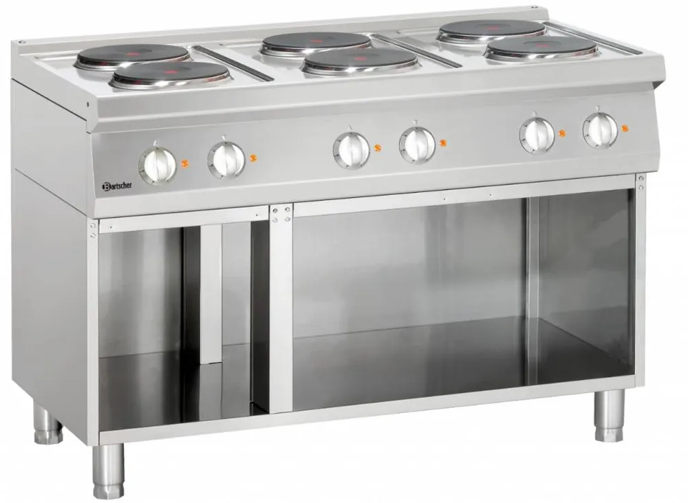 Elektrisch fornuis 700 serie - Onderbouw open - 6 kookplaten rond - 1200x700x(h)850-900mm Beperkte Voorraad