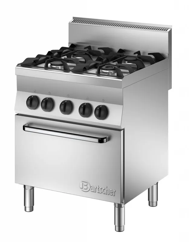 Gas Fornuis 4 Pits + Elektrische oven 1/1 GN - 400V - 700x650x(H)870mm Fabrieksprijs