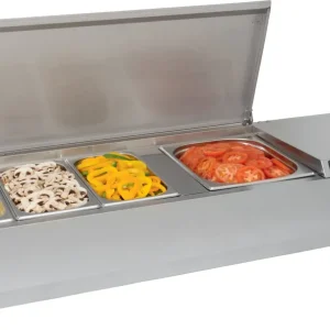 Opzetkoelvitrine - 7x GN1/3 - RVS Deksel - 1600x395x280(h)mm Veilige Betaling