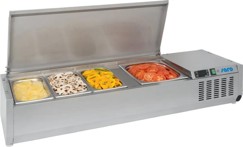 Opzetkoelvitrine - 7x GN1/3 - RVS Deksel - 1600x395x280(h)mm Veilige Betaling