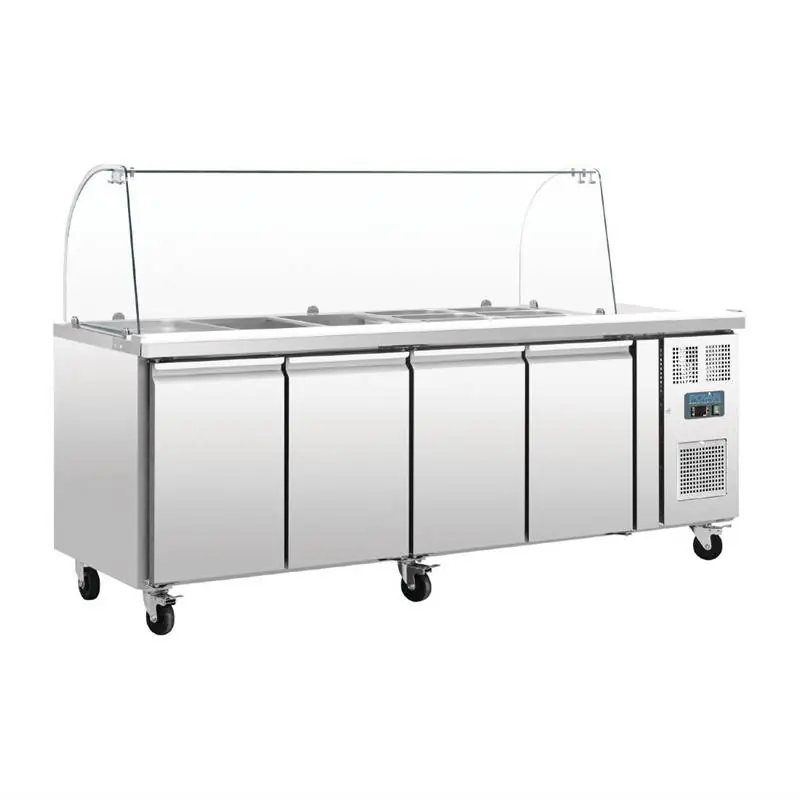 Saladette 4-Deurs - Glazen Opzetvitrine - Voor 5x GN1/1 - 223x70x(H)136cm Bestseller