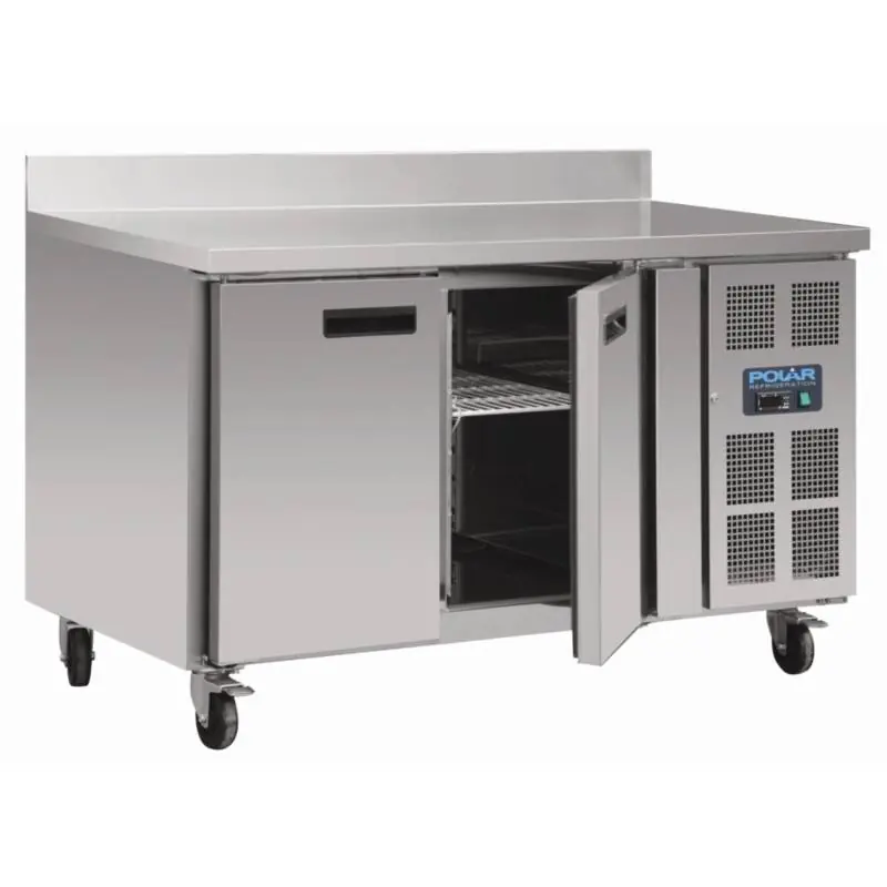 Vrieswerkbank - RVS - 2 deurs - 136x70x(h)96cm - Wielen Spatrand Hoge Kwaliteit