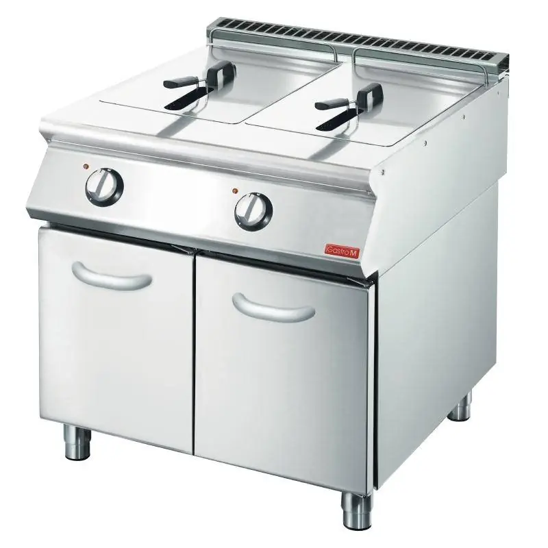 Veilige Betaling Friteuse - Elektrisch - RVS - 2 x 10 Liter - 400V - 18kW - Met Onderstel - 800x700x(h)850mm