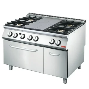 Laatste Versie Gasfornuis en Bakplaat 4 Branders + Oven en Onderstel - 1200x700x(H)870mm - 27,5kW