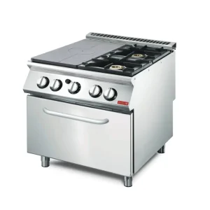 Gasofrnuis en Bakplaat 2 Branders + Oven + Onderstel - RVS - 18kW - 800x700x(H)850mm Gereduceerde Prijs