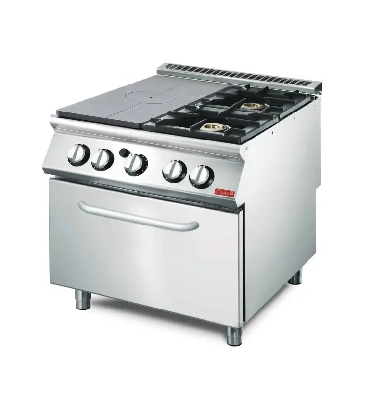 Gasofrnuis en Bakplaat 2 Branders + Oven + Onderstel - RVS - 18kW - 800x700x(H)850mm Gereduceerde Prijs