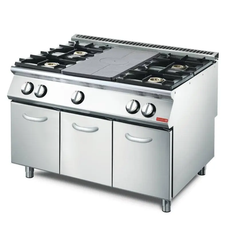 Tijdelijk Beschikbaar Gasfornuis 4 pits + Kookplaat - 27,5kW - 120x70x(H)85cm
