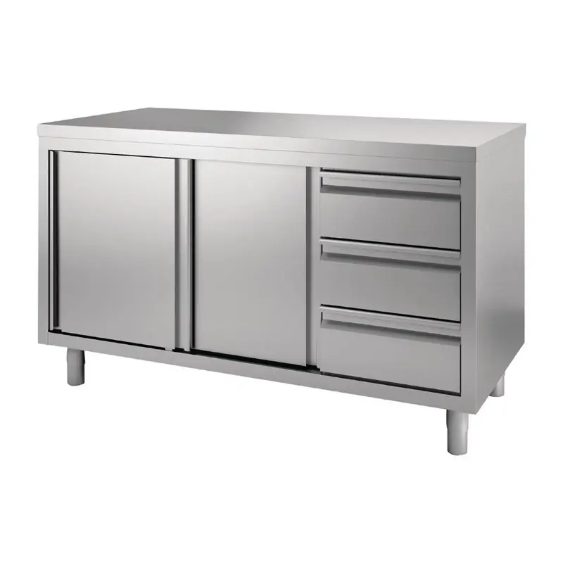 Werktafel met 3 lades en schuifdeuren 1400x700(H)x880mm Direct Beschikbaar