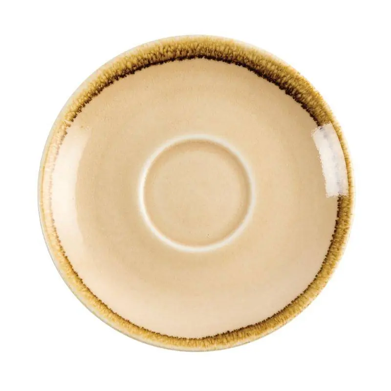 Fabrieksprijs Cappuccino Schoteltje "Kiln" - Zandsteen Porselein - Ø140mm - Per 6 Stuks
