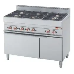 Finale Uitverkoop Fornuis met 6 gasbranders op gasoven en neutrale kast - 1100x650x(h)850/950mm