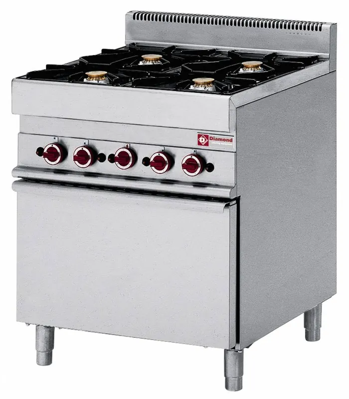 Gasfornuis 4 branders met elektrische convectie-oven GN 1/1 - 700x650x(h)850/950mm Favoriet