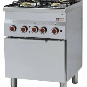 Gasfornuis 4 branders en elektrische convectie-oven GN 2/3 - 600x600x(h)850/970mm Superprijs