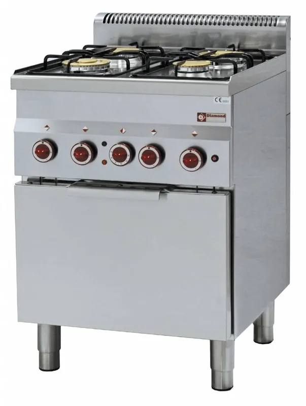 Gasfornuis 4 branders en elektrische convectie-oven GN 2/3 - 600x600x(h)850/970mm Superprijs