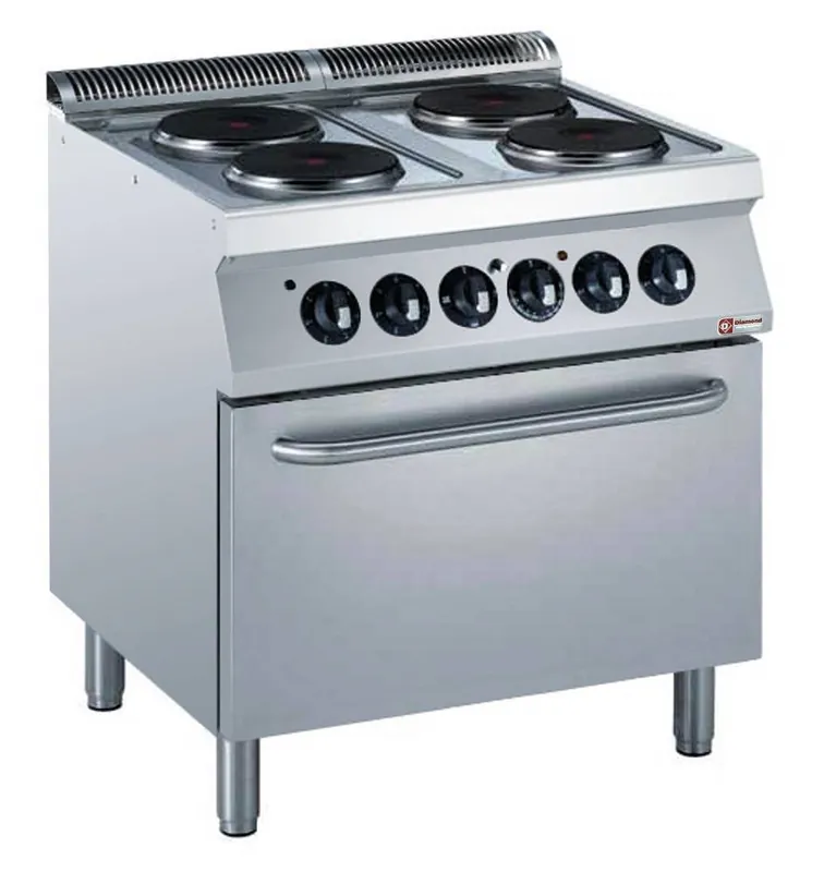 Elektrisch Fornuis - 4 Platen - 400V - 2,6kW - Elektrische Oven - 800x700x(h)850/920mm Finale Uitverkoop