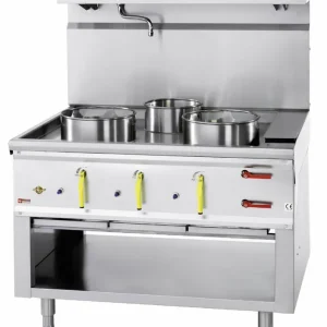 Gas Wok Fornuis 3 branders met watergordijn - 2 x 23kw + 1 x 11kw Meest Verkocht
