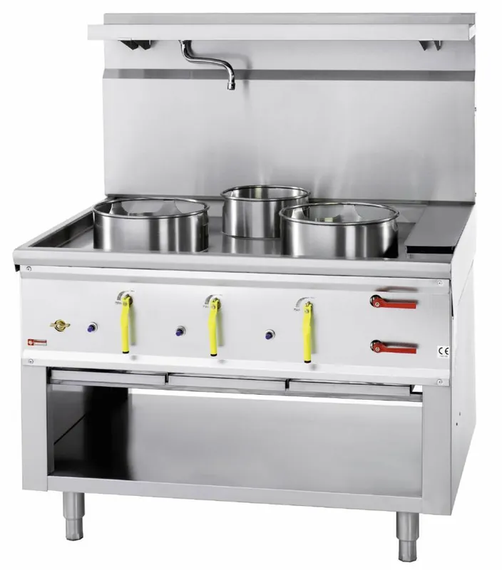 Gas Wok Fornuis 3 branders met watergordijn - 2 x 23kw + 1 x 11kw Meest Verkocht