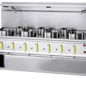 Korting Gas Wok Fornuis 7 branders met watergordijn - 4 x 23kw + 3 x 11kw