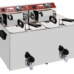 Elektrische friteuse tafelmodel 2x 10 liter + aftapkraan - 560x450x(h)320mm Beste Prijs
