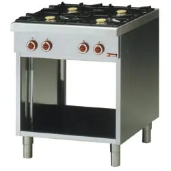 Goedkoop Gasfornuis - met open onderstel - 4 pits - 2 x 3,6kw + 2 x 5kw - Regelbare Poten - 700x650x(H)850mm