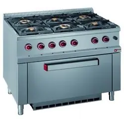 Gratis Retour Fornuis 6 branders, maxi gasoven 1 groote deur - 1100x700x(h)850/920mm