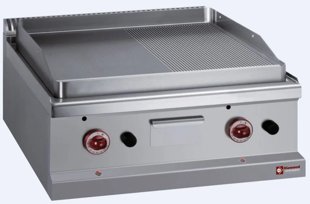 Braadplaat op gas 1/2 geribd, 1/2 vlak, module 1/1 -Top- - 700x700x(h)250/320mm Beste Prijs