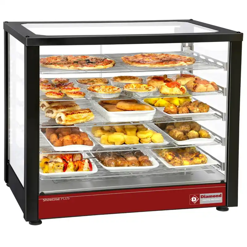 Tijdelijk Beschikbaar Warmhoudvitrine Zwart 5 Zijden glas -Bevochtiging - 780x490x(h)640mm