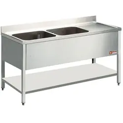 Spoeltafel - 2 Bakken 400x500x275(h)mm - 1400x600x880-900(h) - Afdruipvlak Rechts Fabrieksprijs