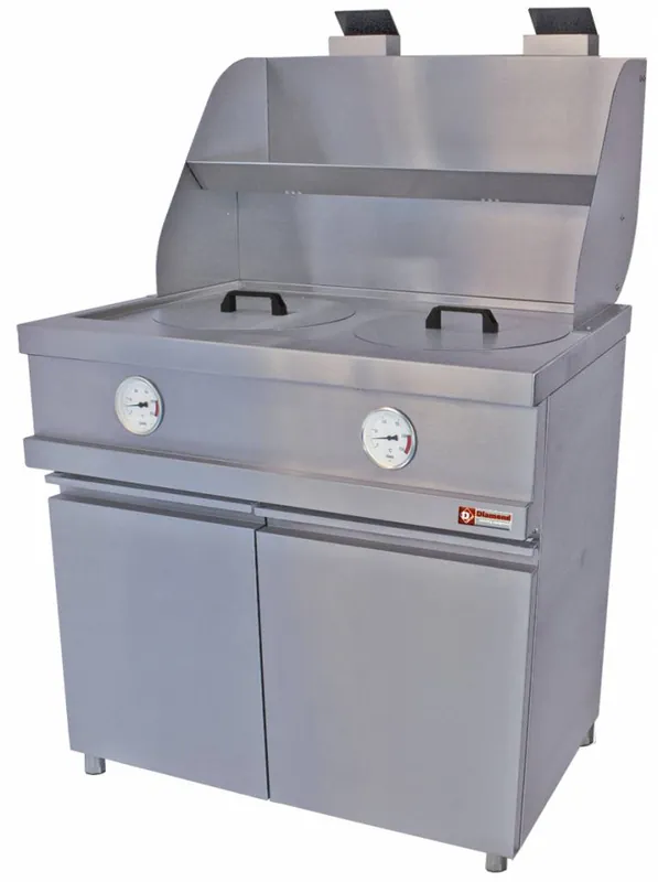 Friteuse Gas RVS - Ronde Kuipen 2x13 Liter - Onderstel 2 Draaideuren - 960x870xh930/1507(h)mm Nieuw