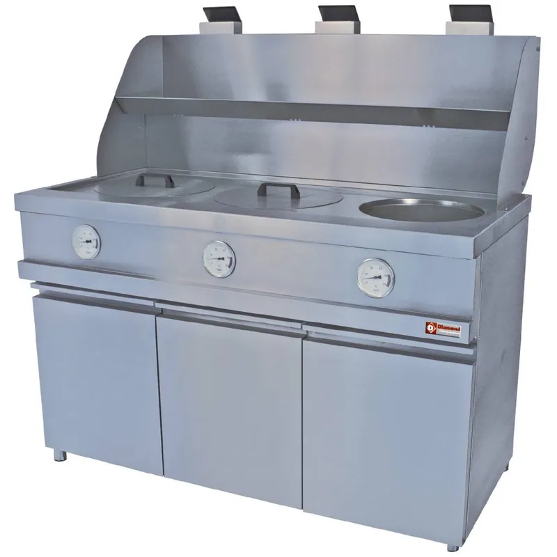 Hete Deal Friteuse Gas - Ronde Kuipen 3x13L - Onderstel 3 deuren - 230V - 1445x870xh930/1507mm