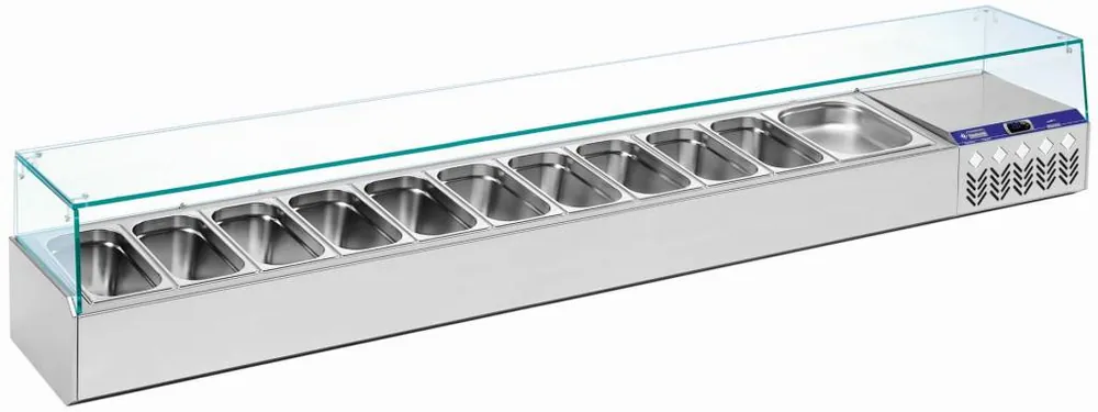 Op = Op Gekoelde opzetstructuur 5x GN 1/4 - 150 mm, met glasopbouw - 1200x335x(h)440mm